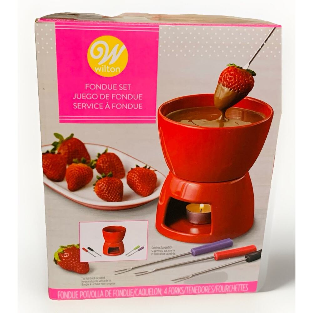 Fondue Set By Wilton Ceramic Kit With Dipping Forks Red NIB